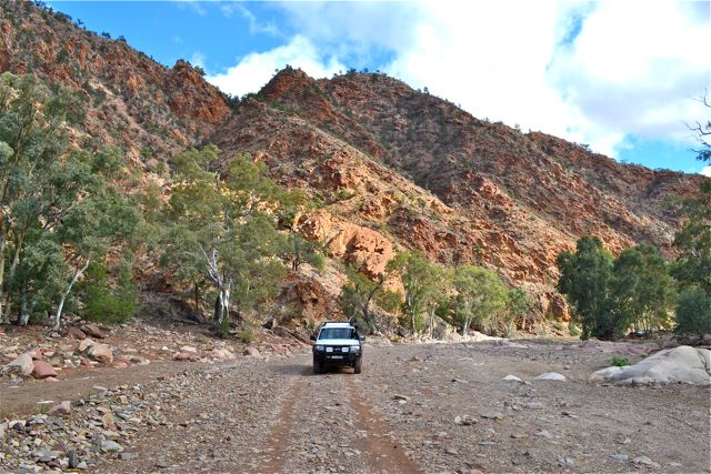 Bernie navigating a river bed in Brachina Gorge